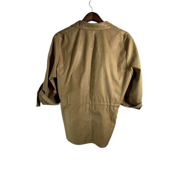 Chicos Jacket Size 2 US Large/XL 3/4 Roll Tab SleeveCinch Waist Brown Button Up - Picture 11 of 11